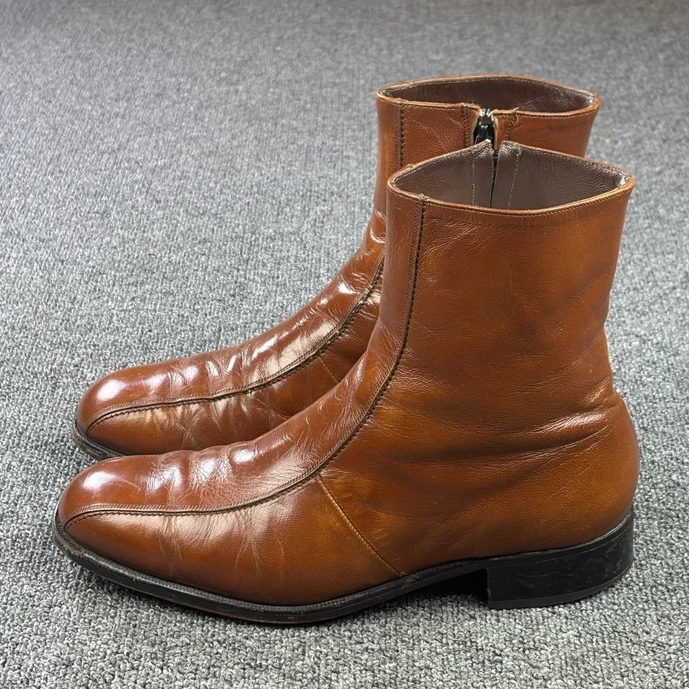 Vintage Florsheim Imperial Side Zip Ankle Boots Men's 9.5 D Brown Leather Beatle